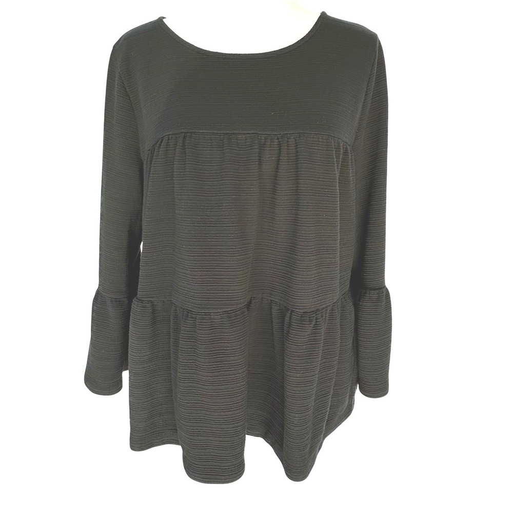 J.Crew Black Textured Tiered Bell Sleeve Top Blouse Size M Goth